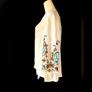 Anthropologie Fig and Flower semi sheer peasant boho embroidered top